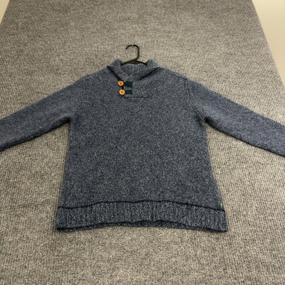 Fjallraven Sweater Mens L Blue Wool Polyamide Button Shawl Collar Gorpcore